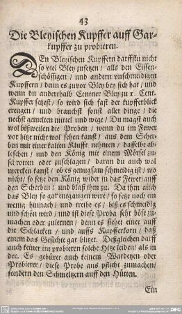 Die Bleyischen Kupffer auff Garkupffer zu probieren.