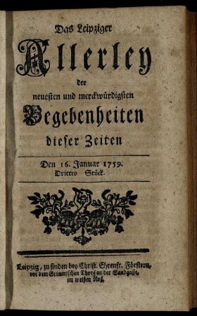 Den 16. Januar 1759. Drittes Stück.
