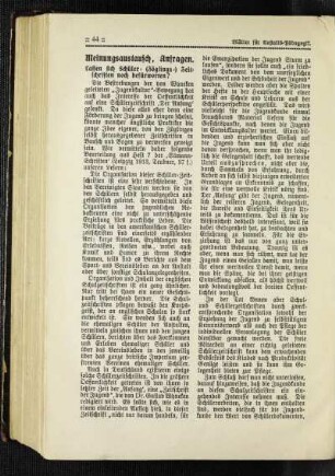 Meinungsaustausch, Anfragen : Lassen sich Schüler- (Zöglings-) Zeitschriften noch befürworten?