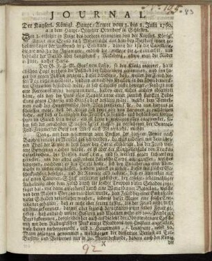 Journal Der Kayserl. Königl. Haupt-Armee vom 3. bis 8. Julii 1760. aus dem Haupt-Quartier Ottendorf in Schlesien