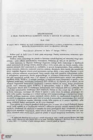 Sprawozdanie z prac naukowych Komitetu Nauk o Sztuce w latach 1965-1966
