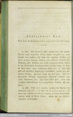 Fünfzehntes Buch. Von den Rechnungen mit imaginären Größen