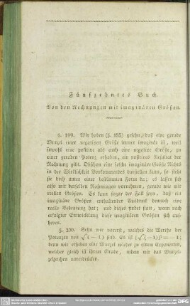 Fünfzehntes Buch. Von den Rechnungen mit imaginären Größen