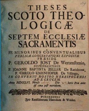 Theses Scoto Theologicae De Septem Ecclesiae Sacramentis