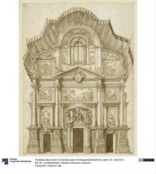 Festdekoration einer Kirchenfassade mit Wappen Benedikt XIII