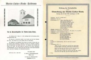 Einladung und Gottesdienstordnung zur Einweihung der Martin-Luther-Kirche