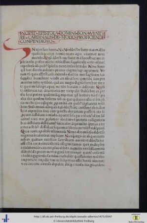 Incipit Epistola Domini Bonaventure Cardinalis De Modo Proficiendi Conpendioso.