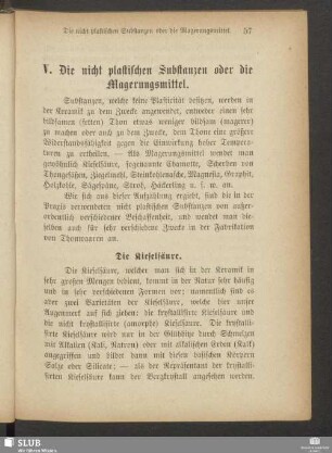 V. Die nicht plastischen Substanzen oder die Magerungsmittel