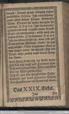 Das XXIX. Gebet