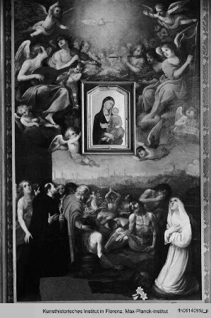 Siena wird von der Pest heimgesucht mit der Heiligen Katharina von Siena und dem Heiligen Franz von Siena