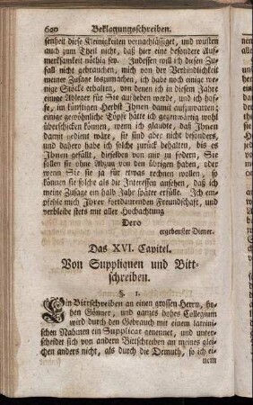 Das XVI. Capitel. Von Suppliquen und Bittschreiben.