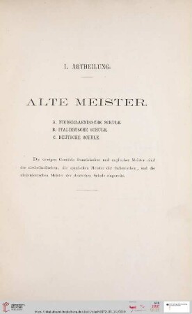 I. Abtheilung. Alte Meister (Nr. 1 - 230)