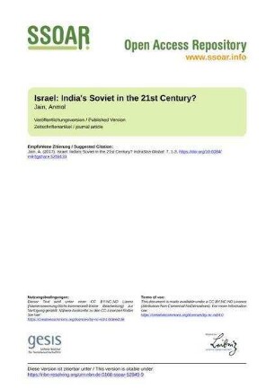 Israel: India's Soviet in the 21st Century?