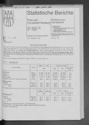 Bauhauptgewerbe August 1992 : Lfd. Nr. 36
