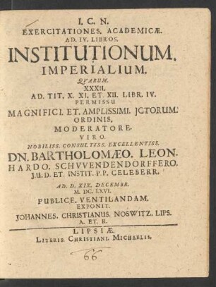Exercitationes Academicae Ad IV Libros Institutionum Imperialium