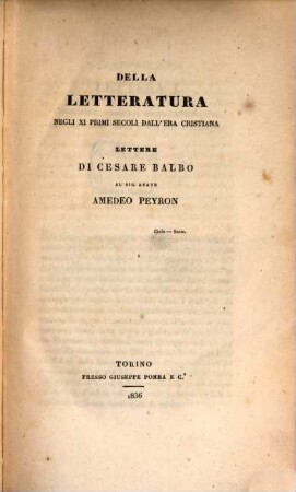 Della letteratura negli XI primi seculi dall' era Cristiana