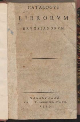 Catalogvs Librorvm Brvnsianorvm