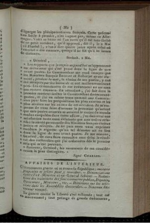 Affaires de L'Interieur.