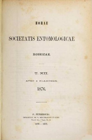 Horae Societatis Entomologicae Rossicae. 12, 12. 1876