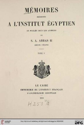 5: Mémoires présentés à l'Institut Egyptien