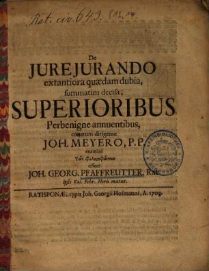 De Jurejurando extantiora quaedam dubia : summatim decisa