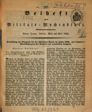Militär-Wochenblatt. Beiheft : unabhängige Zeitschr. für d. dt. Wehrmacht. 1845, 1845