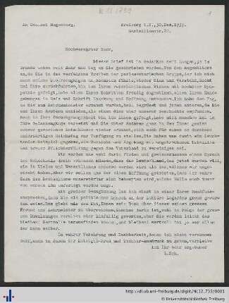 Nachlass L. Schemann (NL 12/739) : Korrespondenz zwischen Alfred Hugenberg und Ludwig Schemann