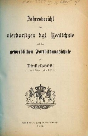 Jahresbericht über die Königlichen Realschule : für das Schuljahr .... 1891/92