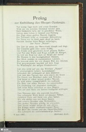 Prolog zur Enthüllung des Mozart-Denkmals