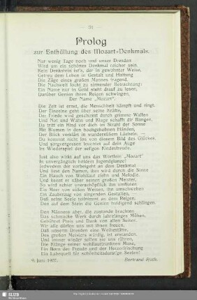 Prolog zur Enthüllung des Mozart-Denkmals