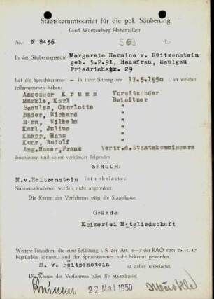 Reitzenstein, Margarete Hermine von