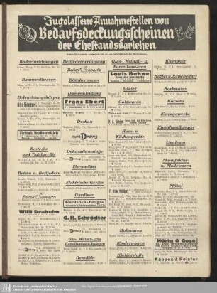 Zugelassene Annahmestellen von Bedarfsdeckungsscheinen der Ehestandsdarlehen