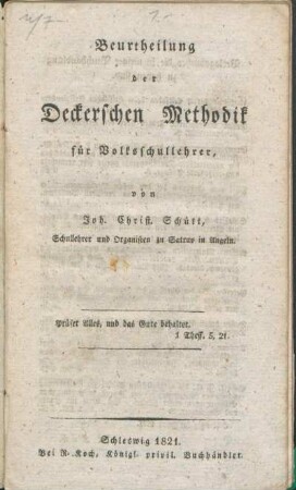 Beurtheilung der Deckerschen Methodik für Volksschullehrer