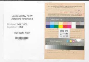 Entnazifizierung Felix Wallasch , geb. 14.10.1911 (Baecker)