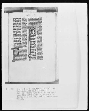 Paulusbriefe mit Glossen — Initiale P (AULUS), darin Paulus, Folio 92recto