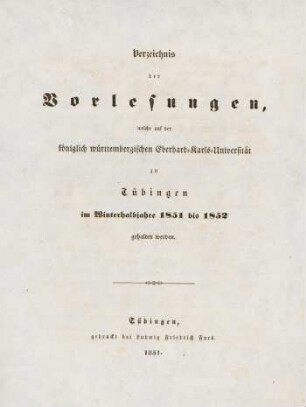 Vorlesungsverzeichnis 1851/52
