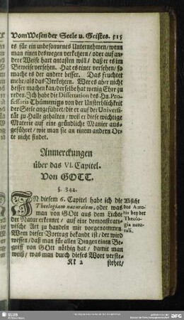 Anmerckungen über das VI. Capitel. Von GOTT