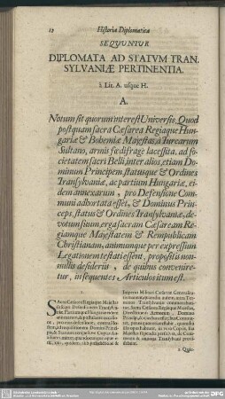 Sequuntur Diplomata Ad Statum Transylvaniae Pertinentia à Lit. A. usque H.