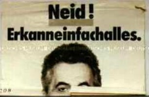 Transparent zur Demonstration auf dem Berliner Alexanderplatz vom 4. Nov. 1989 "Neid! Erkanneinfachalles."