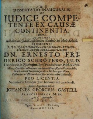 Diss. inaug. de iudice competente ex causae continentia