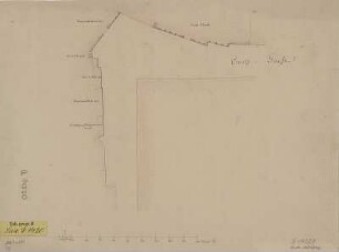 Grundriss der Kreuzgasse am Amtshaus in Dresden, 1:400, Handzeichnung, um 1750? : [Grundriss der Kreuzgasse am Amtshaus in Dresden]. - [Ca. 1:400] - [S.l.] , [um 1750?]. - 1 Kt. : kolor. Handzeichng. ; Blattgr. 39 x 29 cm