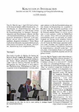 Kognition in Interaktion : Bericht von der 15. Arbeitstagung zur Gesprächsforschung