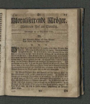 Nummer Fnf un Zwintig. Mahndags den 21. September 1750