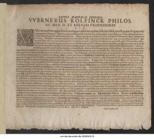 Rector Academiae Ienensis Wernerus Rolfinck Philos. Ac Med. D. Et Reliqui Professores L.S.D. : Vasto in mari navigantibus ... P.P. IX. Ianuar. Anno MDCXXXIII.