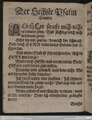 Der Sechste Psalm Davids