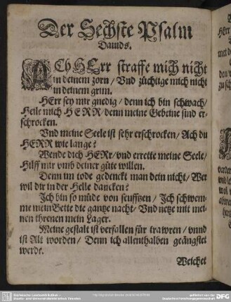 Der Sechste Psalm Davids