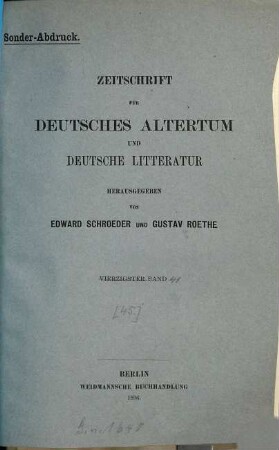 Kleinere Schriften, Sonderabdrucke u. dergl., 45