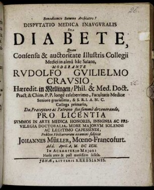 Disputatio Medica Inauguralis De Diabete