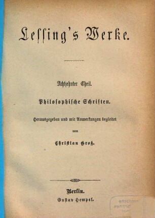 Lessing's Werke. 18