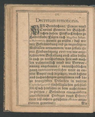 IV. Decretum remotionis.